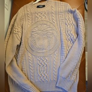 Versace Cream Cable Knit Sweater with Medusa Design